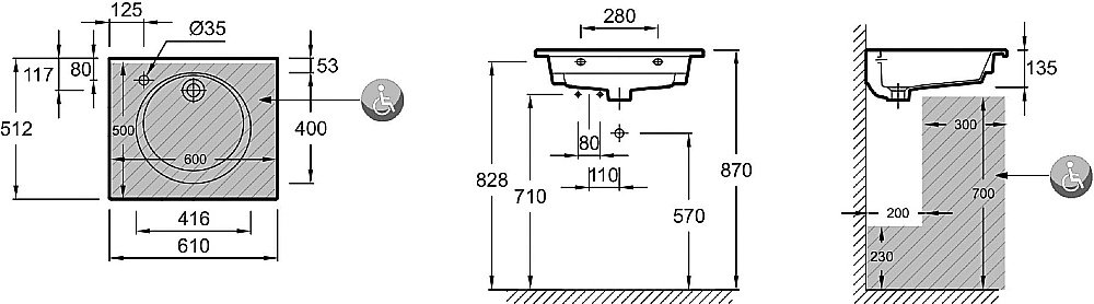 Раковина Jacob Delafon ODEON RIVE GAUCHE EXBA112-Z-00 60 купить в интернет-магазине Sanbest