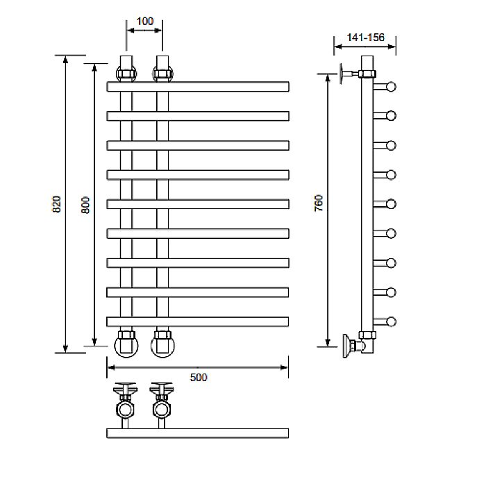 Полотенцесушитель водяной Veconi Tufo T801050CH хром купить в интернет-магазине сантехники Sanbest