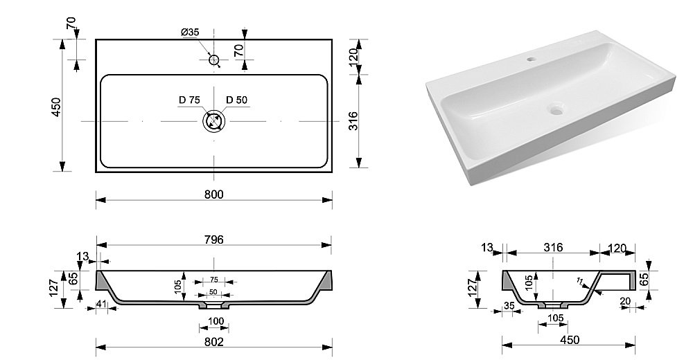 Тумба с раковиной Эстет Malibu Luxe 155 белая для ванной в интернет-магазине Sanbest