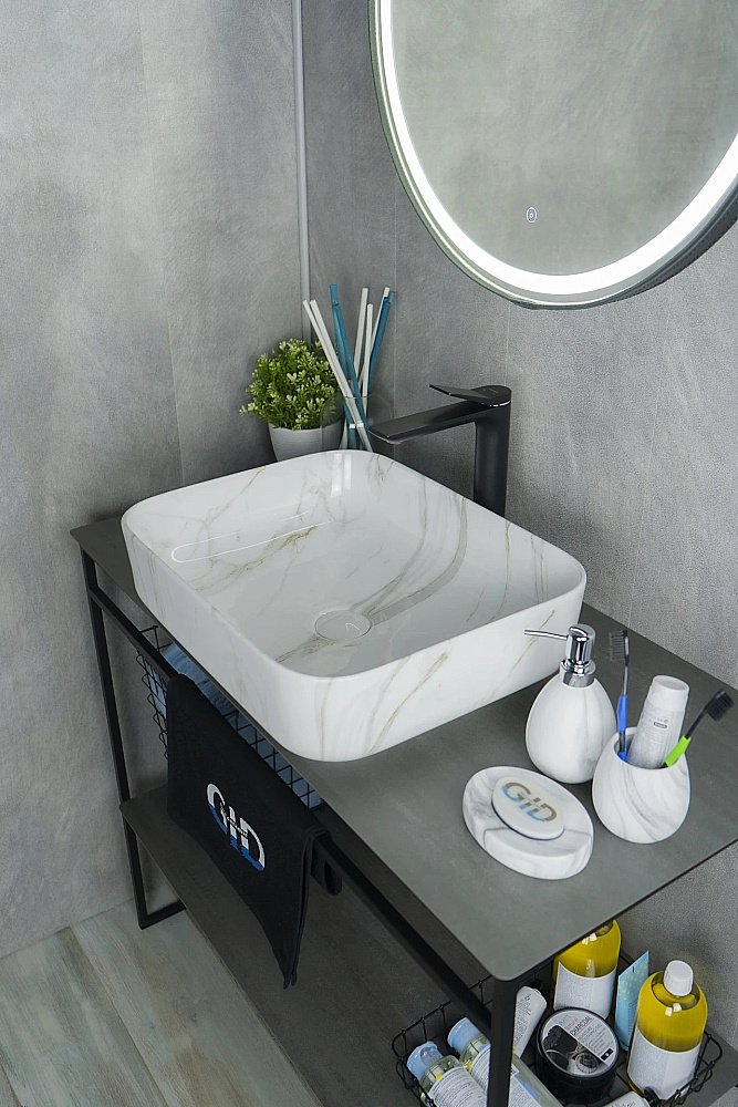 Раковина накладная Gid Geometrico 50 Mnc190 54426серый мрамор купить в интернет-магазине Sanbest