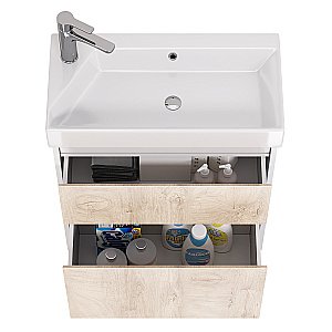 Тумба с  раковиной подвесная/напольная Dreja SLIM 65 белый глянец/дуб кантри для ванной в интернет-магазине Sanbest