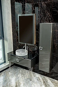 Консоль с раковиной и столешницей Armadi Art LUCIDO 80 глянцевый графит для ванной в интернет-магазине сантехники Sanbest