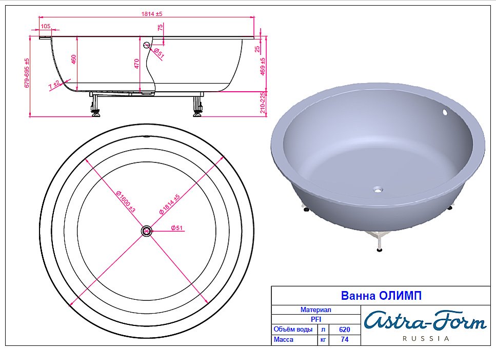 Ванна Astra-Form Олимп 181х181 купить в интернет-магазине Sanbest