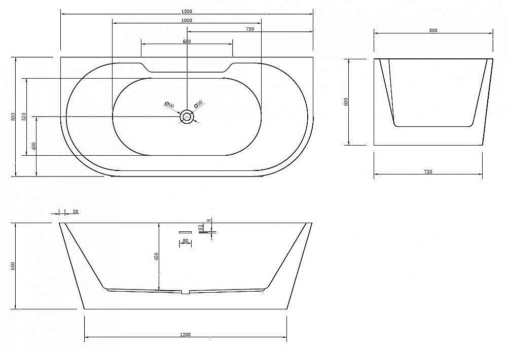 Акриловая ванна ABBER AB9296-1.5 150х80 купить в интернет-магазине Sanbest