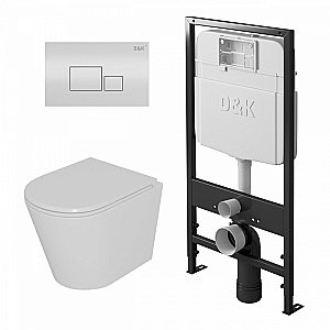 Унитаз подвесной с инсталляцией D&K Venice DS1021602 белый/кнопка белая, безободковый, с крышкой микролифт купить в интернет-магазине Sanbest