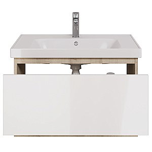 Тумба с  раковиной подвесная Dreja PERFECTO 90  дуб эврика/белый глянец для ванной в интернет-магазине Sanbest