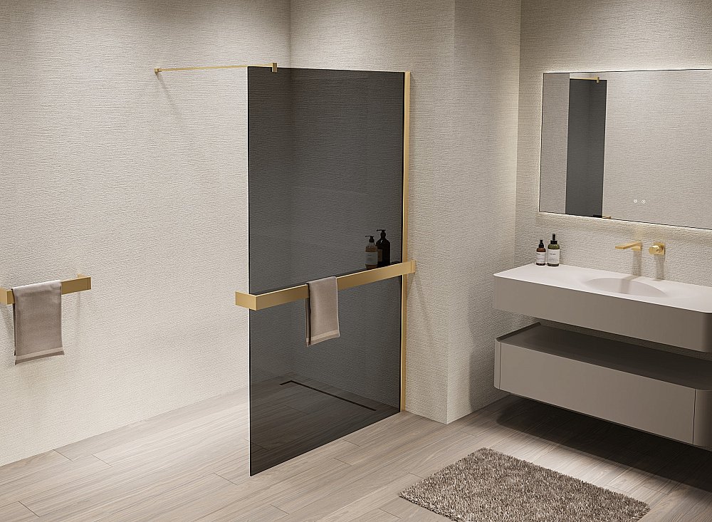 Душевая перегородка Vincea Walk-In VSW-1HR100CGG 100x200 профиль матовый золотой/стекло тонированное купить в интернет-магазине Sanbest