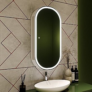 Зеркало-шкаф Art&Max BARI AM-Bar-500-1000-1D-R-DS-F-White белый матовый купить в интернет-магазине сантехники Sanbest