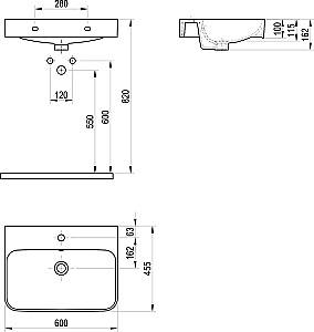 Раковина Ravak Ellen 600 XJX01160005 белый купить в интернет-магазине Sanbest
