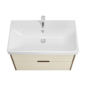 Тумба с раковиной Акватон Оливия 80 бежевая/дуб веллингтон для ванной в интернет-магазине Sanbest