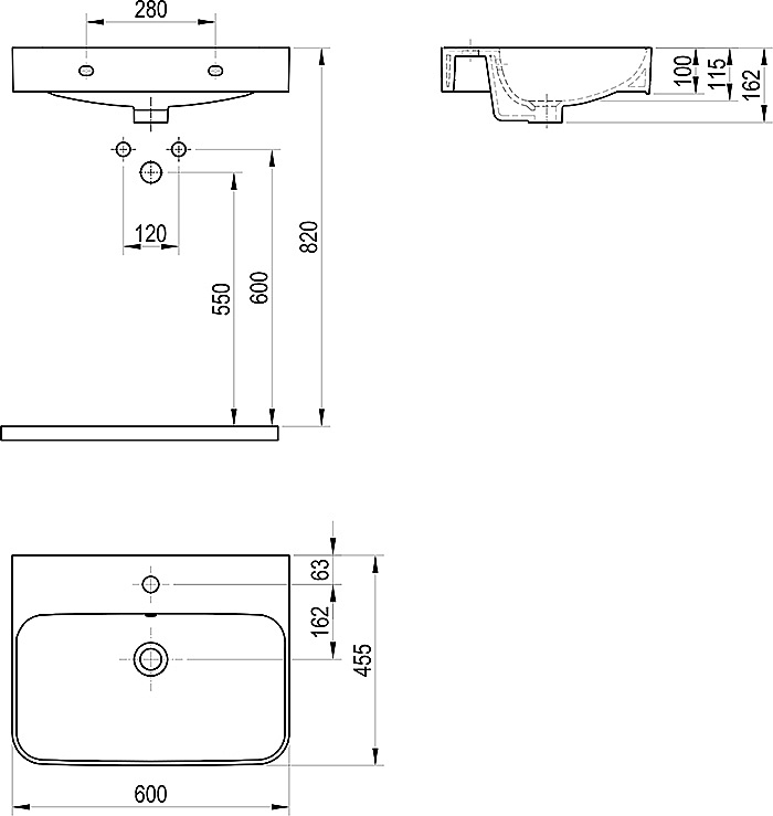Раковина Ravak Ellen 600 XJX01160005 белый купить в интернет-магазине Sanbest