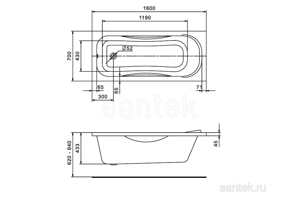 Ванна Santek Tenerife 1WH302357 160x70 купить в интернет-магазине Sanbest