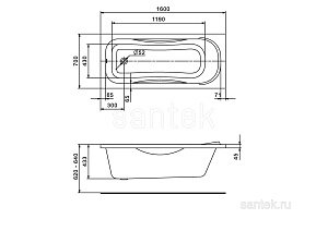 Ванна Santek Tenerife 1WH302357 160x70 купить в интернет-магазине Sanbest