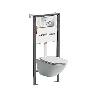 Унитаз подвесной Ceramica Mono CN1905 белый, безободковый, с инсталляцией Balance CN121001CH и кнопкой Circle хром глянцевый купить в интернет-магазине Sanbest