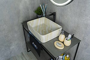 Раковина накладная Gid Geometrico 48 Mnc600 54459 бежевый мрамор купить в интернет-магазине Sanbest