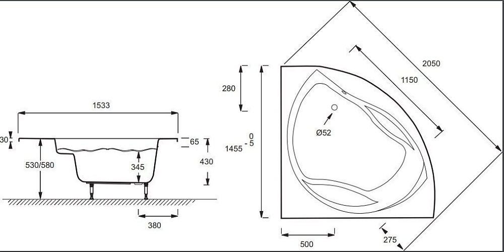 Ванна Jacob Delafon PRESQU'ILE Energy+ 145x145 купить в интернет-магазине Sanbest