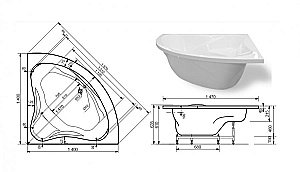 Ванна Эстет Аврора 140х140 купить в интернет-магазине Sanbest