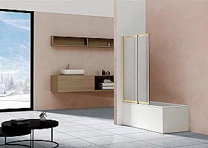 Шторка для ванны Vincea VSB-1E100CLG 100×145 стекло прозрачное/профиль брашированное золото купить в интернет-магазине Sanbest