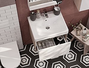 Тумба с раковиной Акватон Асти 55 белая глянцевая/ясень шимо для ванной в интернет-магазине Sanbest