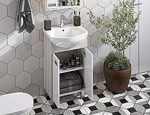 Тумба с раковиной Акватон Бекка 60 белая/дуб сомерсет для ванной в интернет-магазине Sanbest