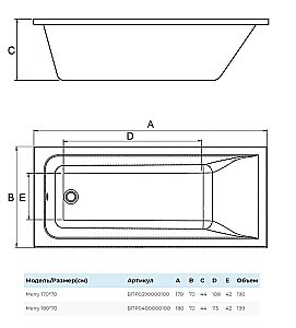 Ванна Alba Spa Marry ВПР0400000100 180х70 белая купить в интернет-магазине Sanbest