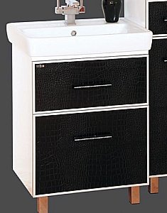 Тумба с раковиной Misty Гранд LUXE - 80 Л-Грл01080-249П2ЯКр черно/белая кожа для ванной в интернет-магазине Sanbest