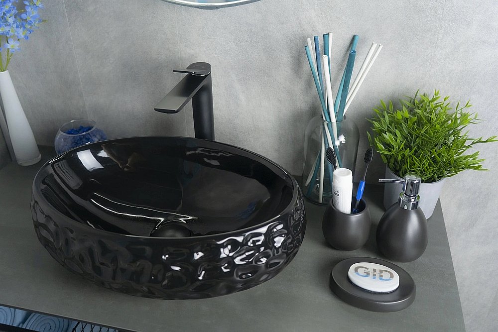 Раковина накладная Gid Lago 48 9030bf 52232 черная купить в интернет-магазине Sanbest