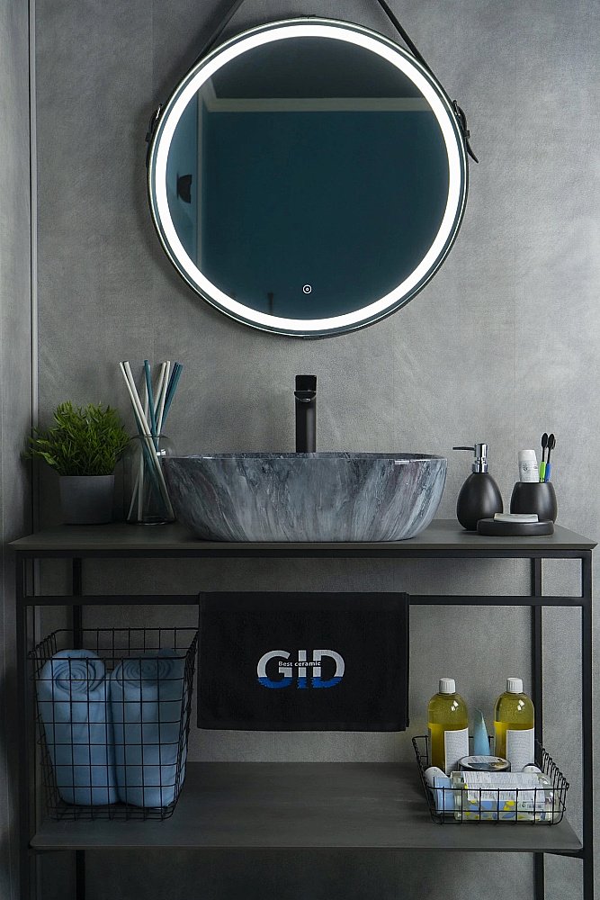 Раковина накладная Gid Geometrico 50 K397G124 54401 серый мрамор купить в интернет-магазине Sanbest