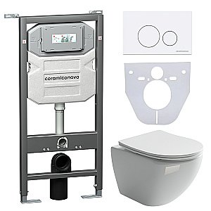 Унитаз подвесной Ceramica Nova Metropol CN4002_1001W_1000 безободковый, с крышкой микролифт, с инсталляцией и белой кнопкой купить в интернет-магазине Sanbest