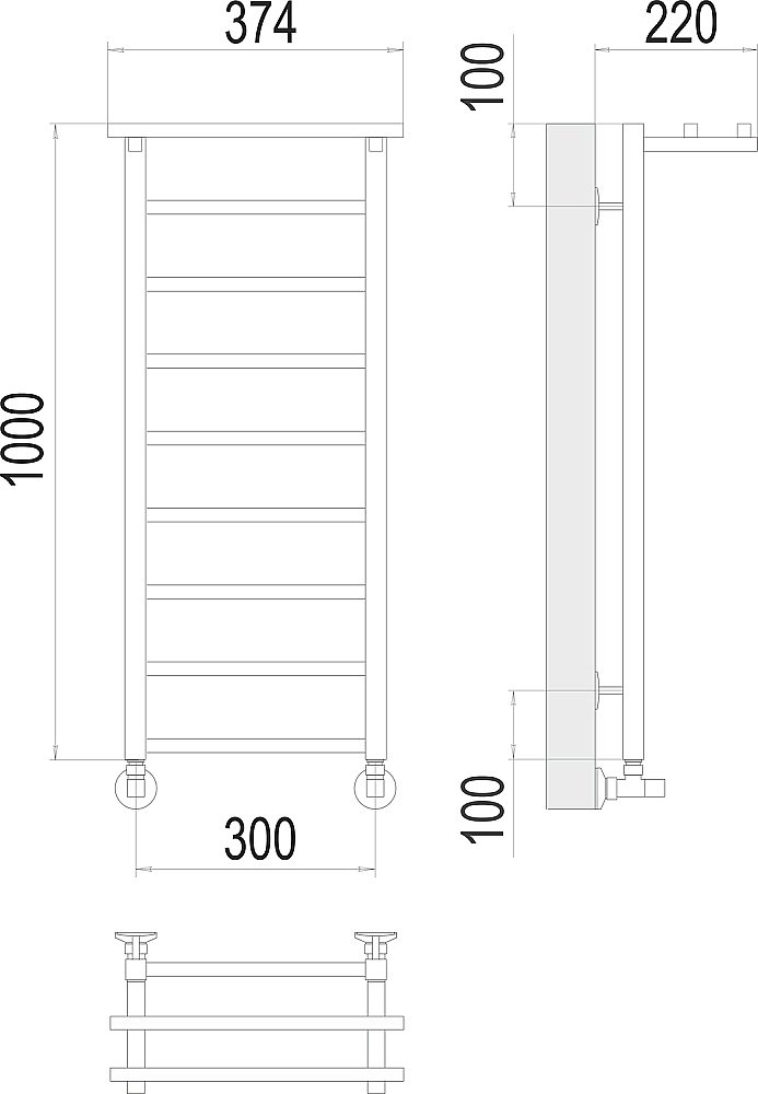 Полотенцесушитель водяной с полочкой Terminus Контур П9 300х1000 купить в интернет-магазине сантехники Sanbest