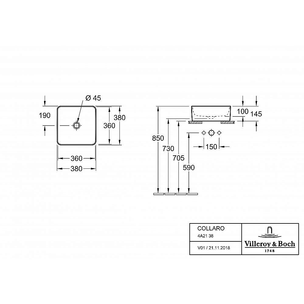Раковина Villeroy&Boch Collaro 4A213801 альпийский белый купить в интернет-магазине Sanbest