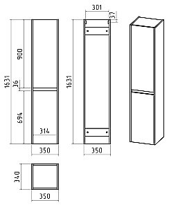 Пенал подвесной Misty Balaton 35 BAL-05035-48-2 белый/серый для ванной в интернет-магазине сантехники Sanbest