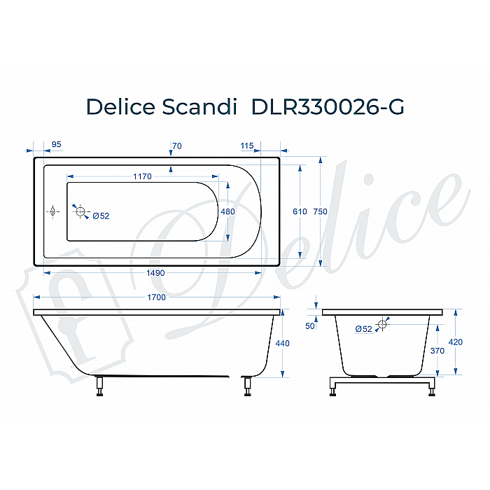 Ванна Delice Scandi DLR330026-G 170х75 белая купить в интернет-магазине Sanbest