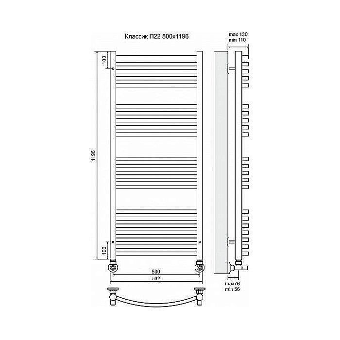 Полотенцесушитель водяной Terminus Классик П22 500x1196 купить в интернет-магазине сантехники Sanbest