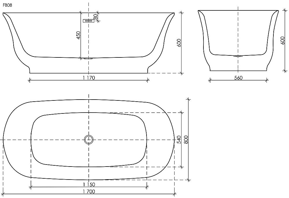 Акриловая ванна Sancos Viva 170х80 FB08 белая купить в интернет-магазине Sanbest