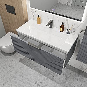 Тумба с раковиной подвесная Grossman БЛИСС 100 с 1 ящ, графит матовая для ванной в интернет-магазине Sanbest