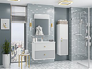 Пенал подвесной Misty 50 Shades of Grey 35 Ана-05035-01-01П белый/серый правый для ванной в интернет-магазине сантехники Sanbest