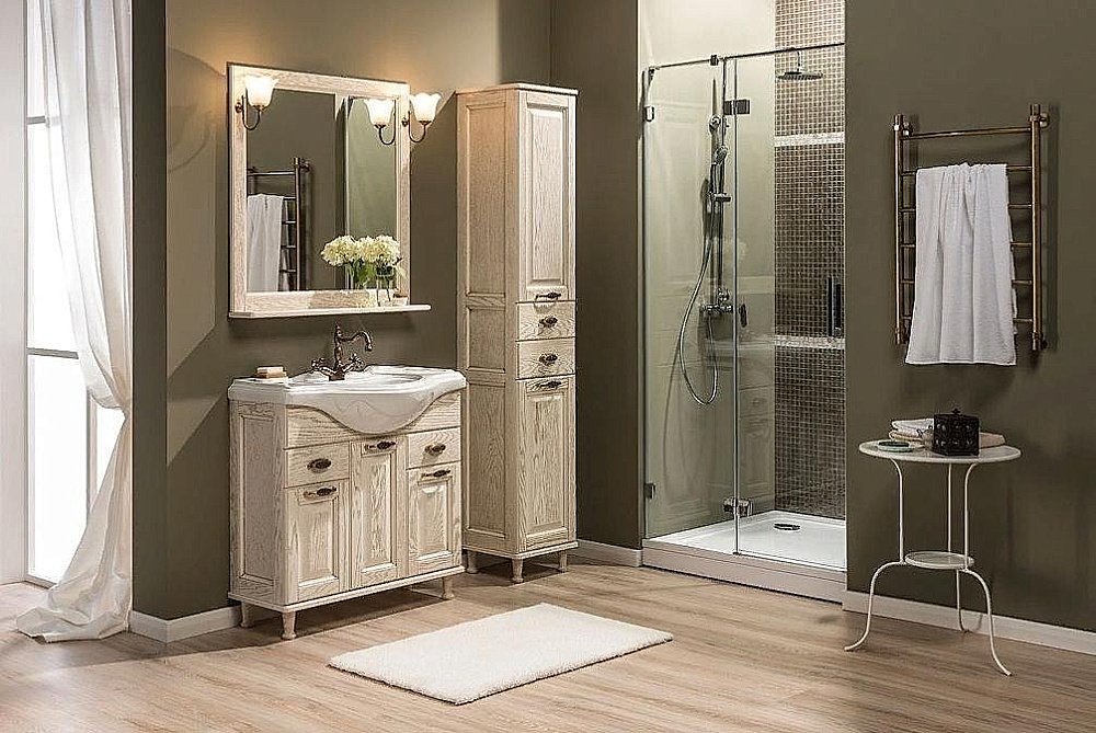 Пенал Aquanet Тесса 35 жасмин/золото для ванной в интернет-магазине сантехники Sanbest