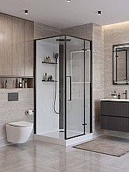 Душевая кабина BelBagno UNO-CAB-A-1-90-C-NERO-Bi-TOP-R 90x90 стекло прозрачное/профиль черный матовый правая купить в интернет-магазине сантехники Sanbest