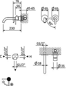 Смеситель для раковины Cezares LEAF-BLI2-L-SR Sunrise купить в интернет-магазине сантехники Sanbest