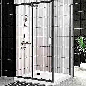 Душевой уголок BelBagno UNO-195-AH-1 140x100 стекло прозрачное/профиль черный матовый купить в интернет-магазине Sanbest