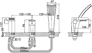 Смеситель на борт ванны D&K Берлин Фаер каскад DA1434201 хром купить в интернет-магазине сантехники Sanbest
