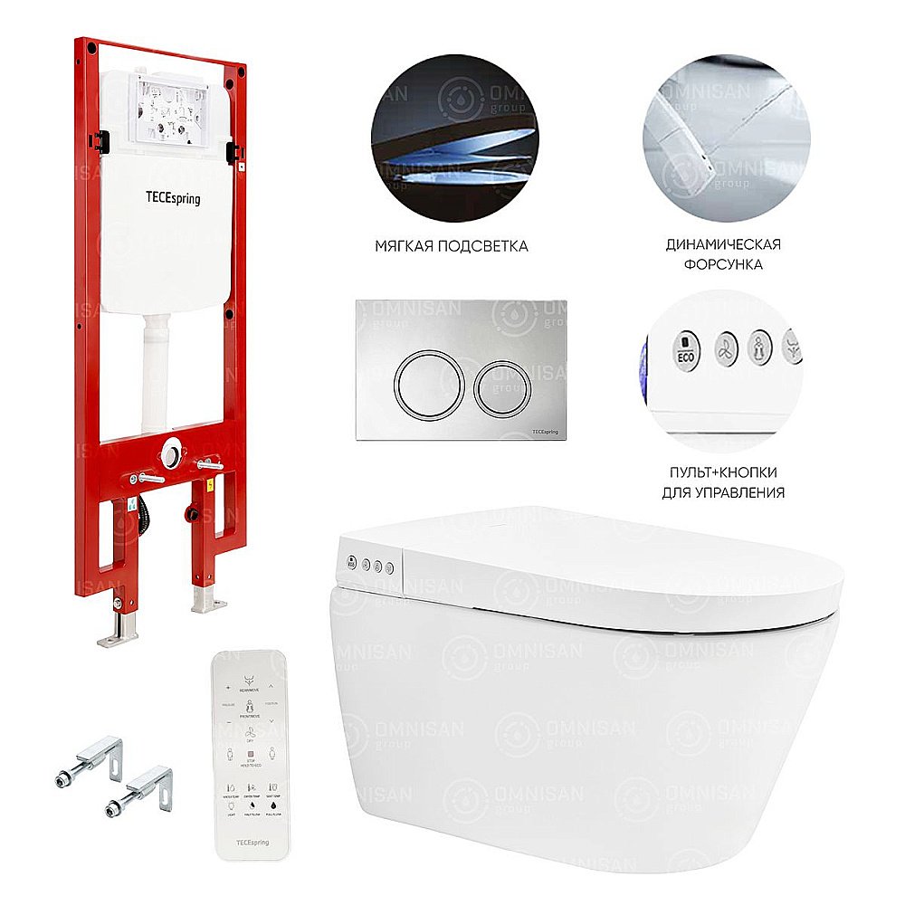 Унитаз-биде TECE Spring S955799 безободковый, слив торнадо, с инсталляцией, с крышкой микролифт купить в интернет-магазине Sanbest