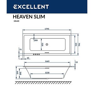 Ванна акриловая EXCELLENT Heaven Slim 180x80 SOFT золото купить в интернет-магазине Sanbest