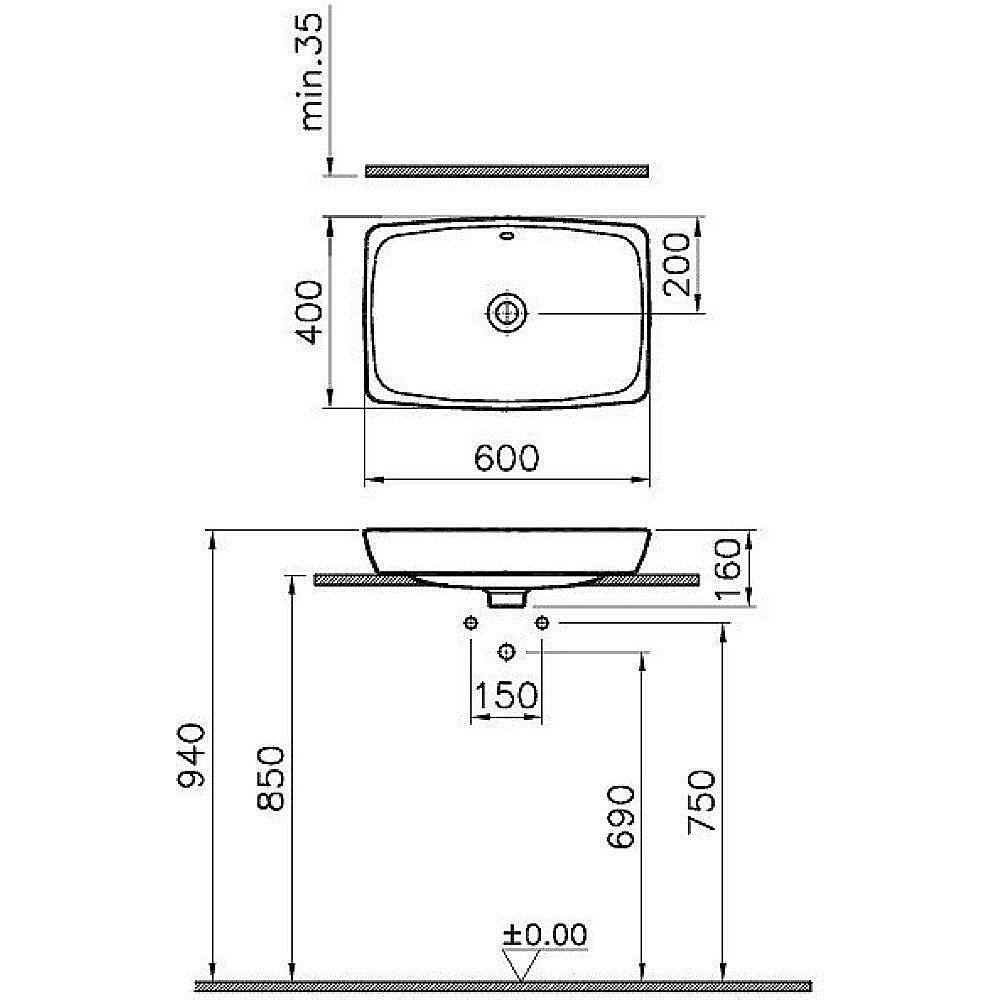 Раковина накладная Vitra Metropole 60 5668B003-0012 белая купить в интернет-магазине Sanbest