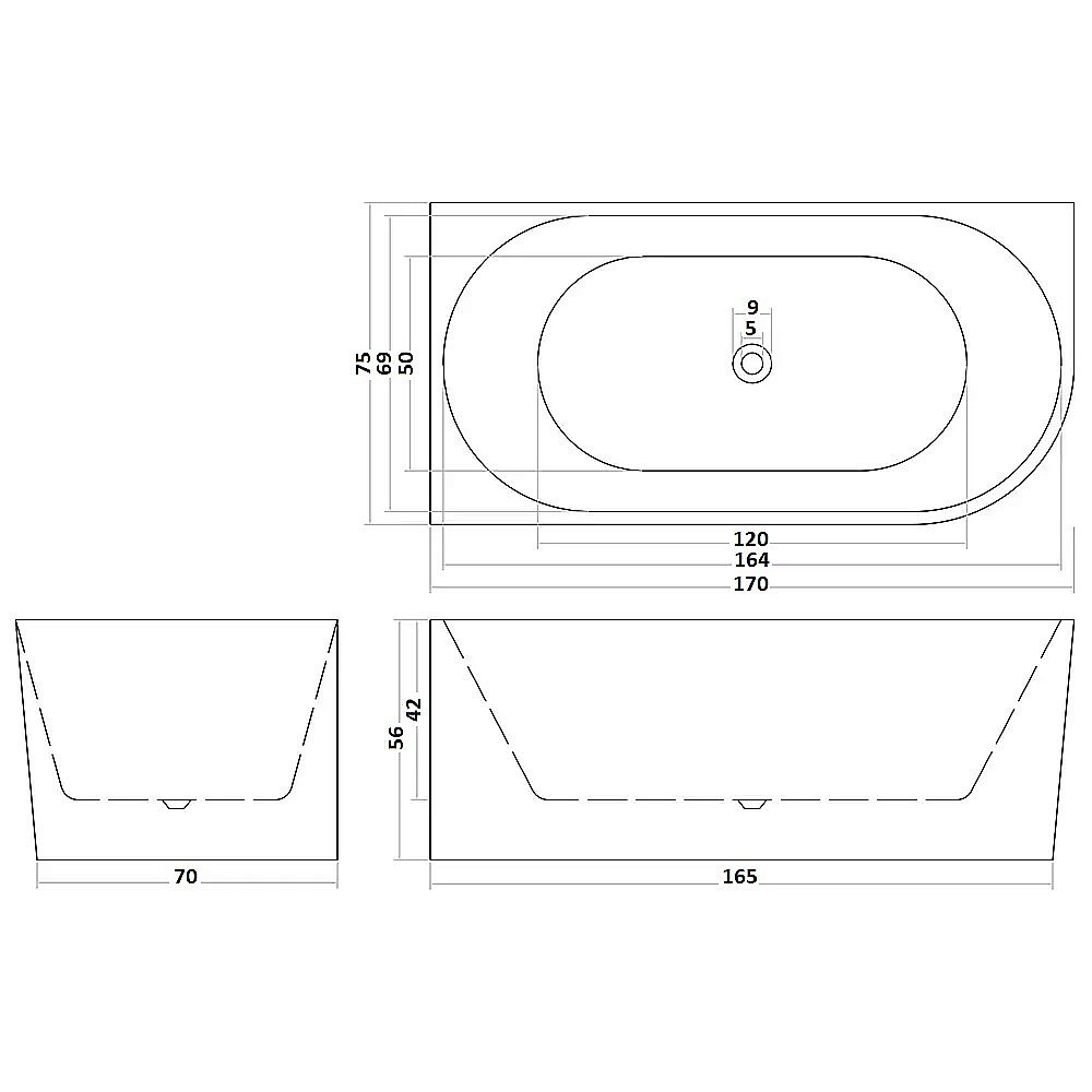 Ванна акриловая CeruttiSPA AMI CT10090 170х75 белая купить в интернет-магазине Sanbest