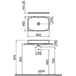 Раковина накладная Vitra Metropole 60 5668B003-0012 белая купить в интернет-магазине Sanbest