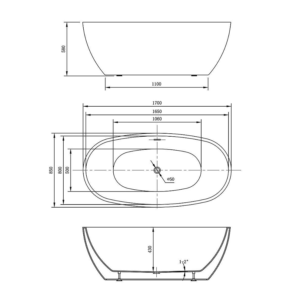 Ванна акриловая Vincea VBT-404 170x85 белая купить в интернет-магазине Sanbest