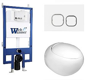 Унитаз с инсталляцией WeltWasser BAMBERG 545+JECKENBACH 004 GL-WT+BAMBERG WT белый/кнопка белая, безободковый, с крышкой микролифт купить в интернет-магазине Sanbest