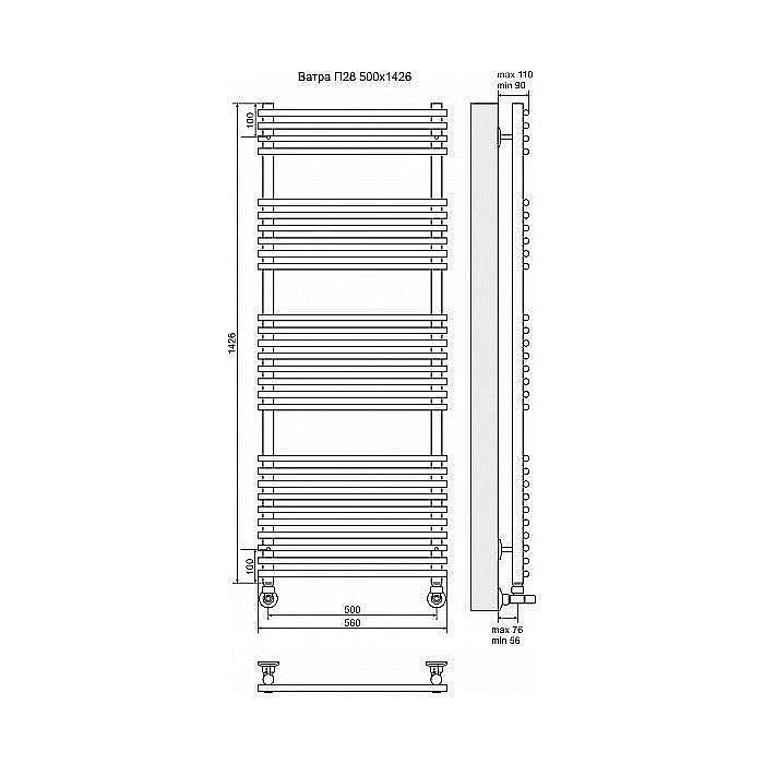 Полотенцесушитель водяной Terminus Ватра П28 500x1426 купить в интернет-магазине сантехники Sanbest
